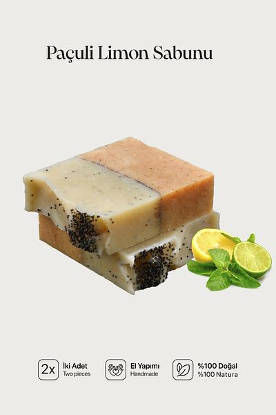 Cageartstudio Natural Patchouli Lemon Soap 2 Pack - 100% Handmade and Natural, Skin Friendly, Chemical Free (2 Pieces)