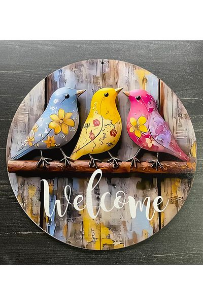 estölye Welcome Door Ornament 2D Birds Decorative Print Door Ornament