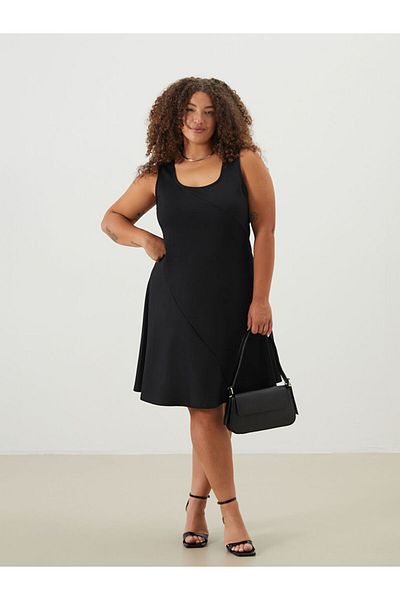 LC Waikiki Black U-Neck A-Line Dress