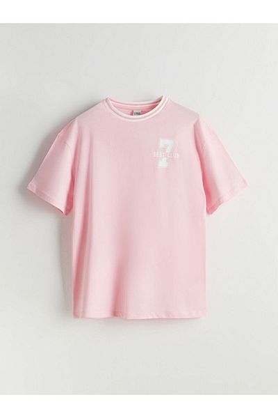 LC Waikiki Pink Crew Neck Printed Girl's T-Shirt