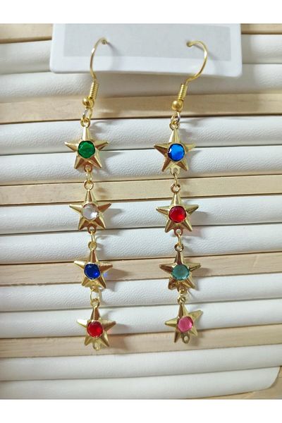 mos&more Gold Star Mix Stone Dangle Earrings