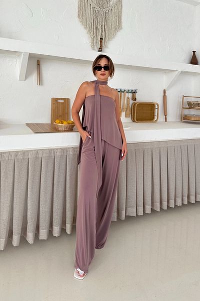 MOZENA Asymmetric Cut Scarf Detailed Double Suit