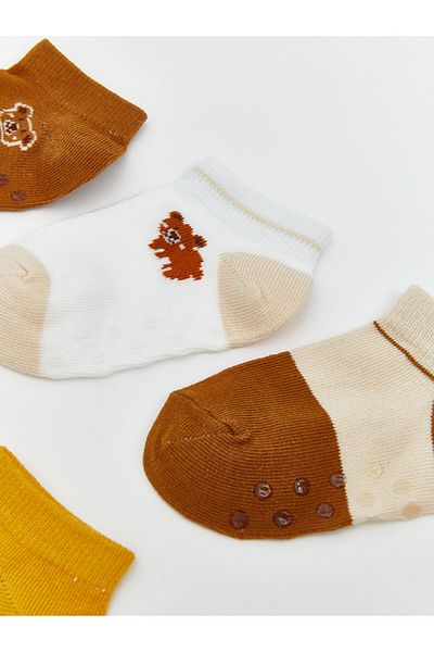 LC Waikiki Brown Printed Baby Boy Booties Socks 5-Piece