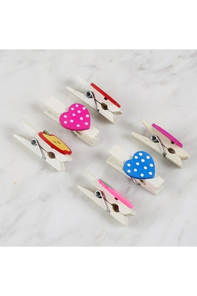Store Set of 6 Loren Decorative Heart and Fruit Patterned Pegs