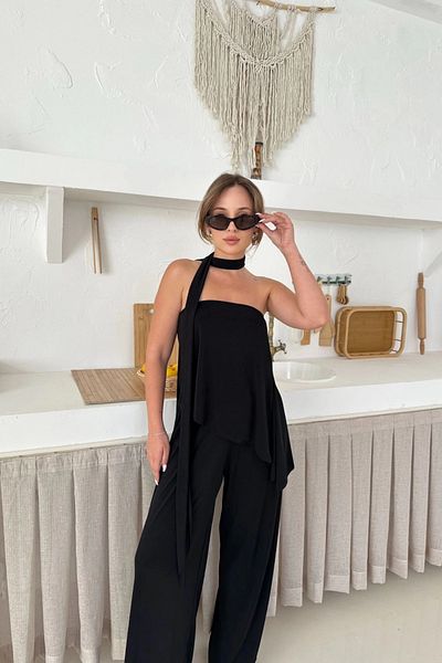 MOZENA Asymmetric Cut Scarf Detailed Double Suit