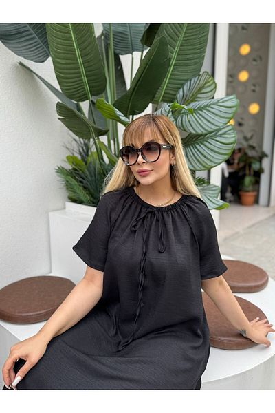 fly just Women's Plus Size Madonna Collar Short Sleeve Sofia Linen Dress
