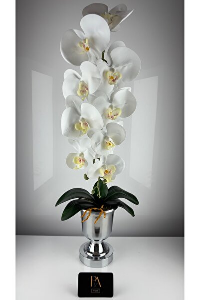 Palpe Metal Saksı Yapay Beyaz Orkide Kız İsteme Çiçeği Nişan Sevgili Söz Aran...