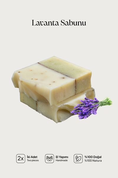 Cageartstudio Natural Lavender Soap 2 Pack - 100% Handmade and Natural, Skin Friendly, Chemical Free (2 Pieces)