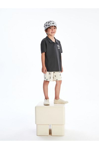 LC Waikiki Anthracite Printed Boys' T-Shirt and Shorts 2-Piece