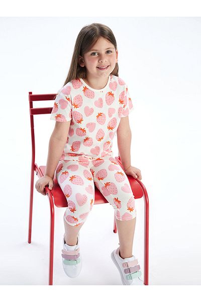 LC Waikiki Ecru Crew Neck Printed Girls' T-Shirt