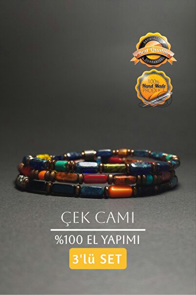 EASTERN PRINCE El Yapımı 3 mm Çek Camı Çok Renkli Minimalist Bileklik 3'ü 1 A...