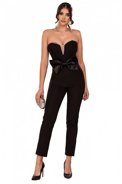 Atmosphere Fashion Black pencil jumpsuit with detachable bow