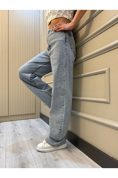 geenz manifacture Hary 90's Blue Snow Lycra Super High Waisted Wide Leg Casual Jeans Pantaloni Palazzo
