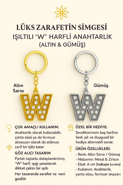 Handley سلسلة مفاتيح بحرف "W" متلألئة - لمسة فاخرة وذات معنى