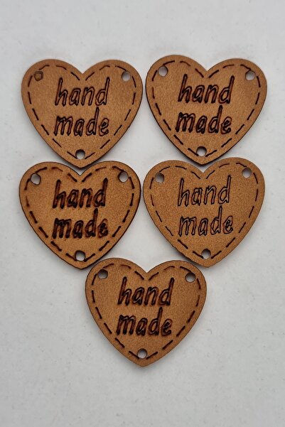 Şirin Yün Dikilebilir Deri Kalp Figürlü Handmade Etiketi Taba 5 Adet