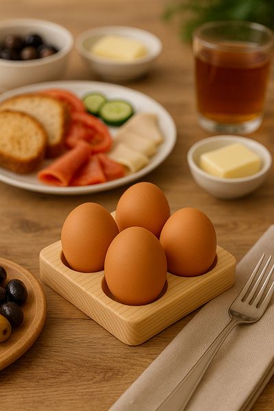ostende Wooden 4-Piece Egg Cup Natural Tableware Presentation Stand Breakfast Table Accessory and Breakfast Organizer