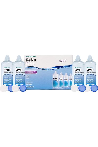 Renu Multi Purpose Contact Lens Solution 4 x 240ml - Soft Contact Lenses for Comfortable Wear - Gent