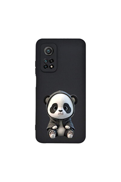 PrintiFy Xiaomi Mi 10t Pro ile Uyumlu Sevimli Panda (0214d) Tasarımlı Siyah Lansman Kılıf