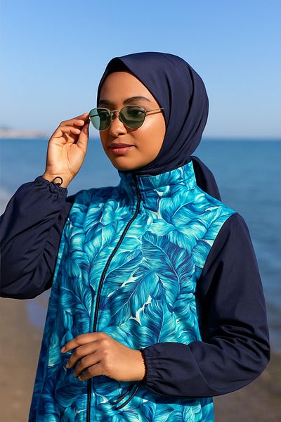 CUPSEA Eșarfă de baie albastră pentru femei Hijab Costum de baie Esarfă