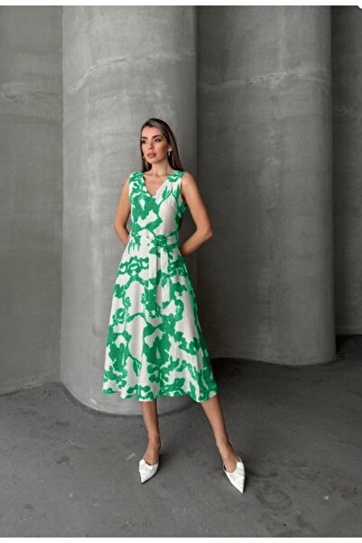 Red Daisy 💙   Φόρεμα με λουλουδάτο σχέδιο με λινό φόρεμα με ζώνη 💙