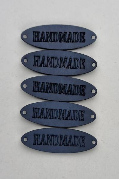 Şirin Yün Dikilebilir Deri Oval Handmade Etiketi Lacivert 5 Adet