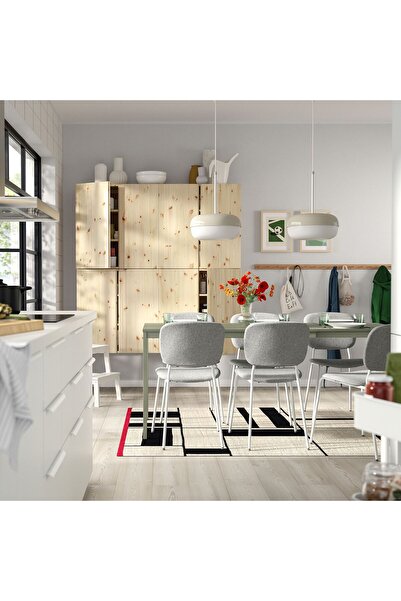 IKEA yemek masası takımı, yeşil-beyaz Tibbleby bej/gri, 6 sandalyeli, açılabilir, 120/180x74 cm