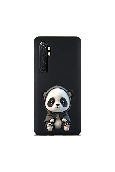 PrintiFy Xiaomi Mi Note 10 Lite ile Uyumlu Sevimli Panda (0214d) Tasarımlı Siyah Lansman Kılıf