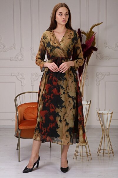 the ZKS Desenli Midi Boy Şifon Elbise