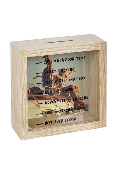 OEM Pusculita Fancy din Lemn Patrata Vacation Goal 15 x 6 x 15 cm