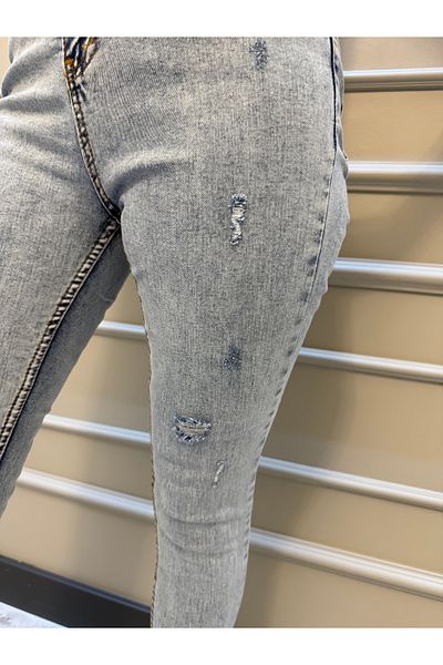 geenz manifacture Blugi skinny Carlos Laser Detail Blue cu talie înaltă