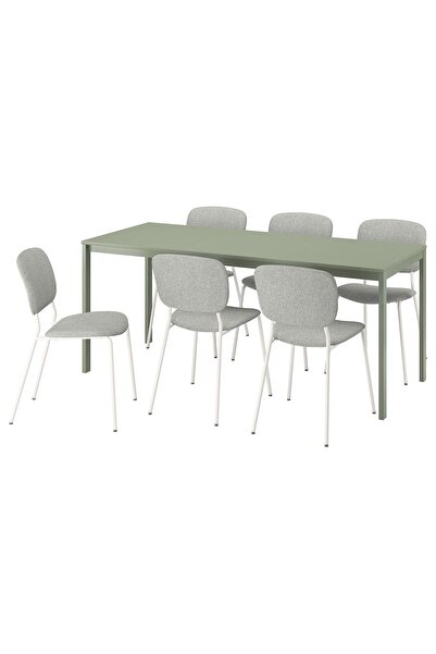IKEA yemek masası takımı, yeşil-beyaz Tibbleby bej/gri, 6 sandalyeli, açılabilir, 120/180x74 cm