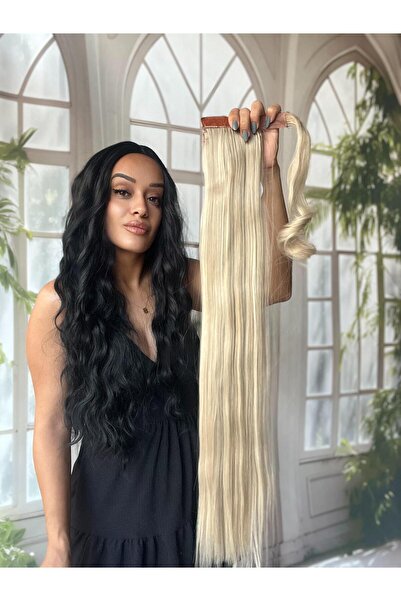 Suzan Peruk Küllü Sarı Düz At Kuyruğu Gerçek saç dokusunda-Bağlamalı Postiş 7...