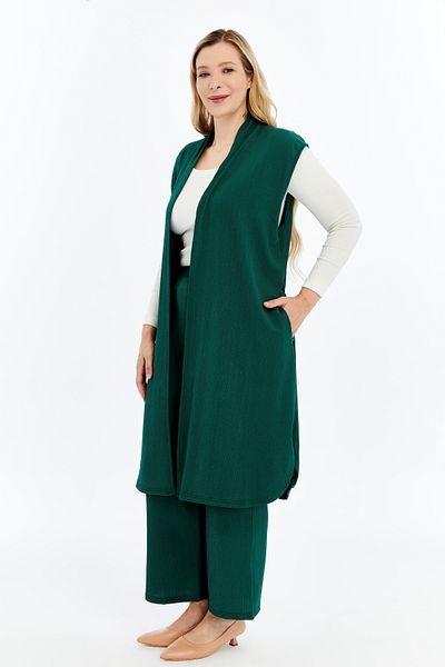 Laden Plus Size Women's Summer Oversized Hijab Pants Belted Brooch Pocket Long Vest Double Suit