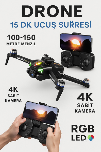 Morissua 🚀 GD83 4K Sabit Kameralı RGB LED Drone – 150 Metre Menzil, Brushles...