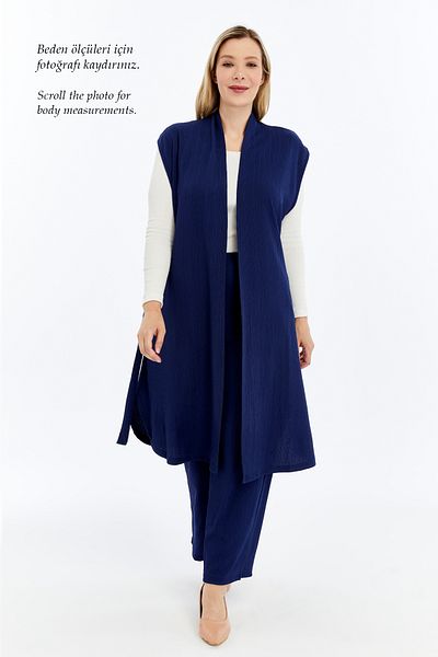 Laden Plus Size Women's Summer Oversized Hijab Pants Belted Brooch Pocket Long Vest Double Suit