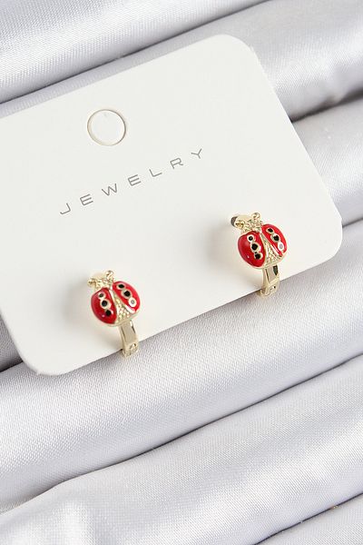 callerrons accessories Brass Ladybug Model Gold Color Children's Earrings - Ebj250711W36560