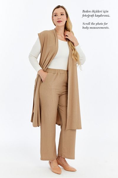 Laden Plus Size Women's Summer Oversized Hijab Pants Belted Brooch Pocket Long Vest Double Suit