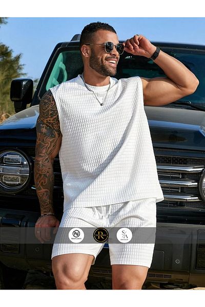 NewCabin New Season Premium Quilted Textured Shorts Double Set Suit