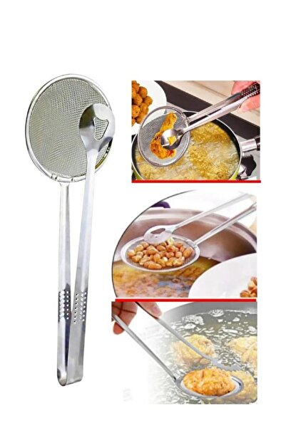 Nirnisa 10x28 cm Süzgeçli Kızartma Maşası Çelik Kevgir Mangal Maşalı Haşlama ...