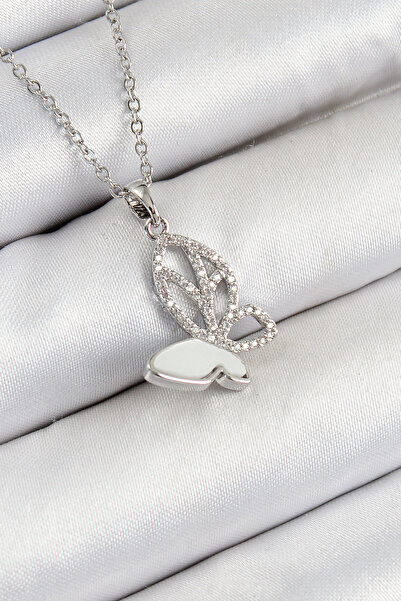 callerrons accessories قلادة نسائية من حجر الزركون على شكل فراشة فضية اللون -...