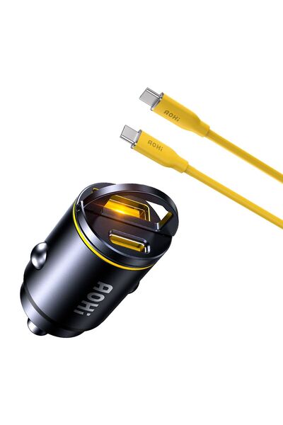 Aohi Araç İçi 2 Portlu 45W Şarj Cihazı, 140W 1m PD 3.1 480Mbps Süper Hızlı Şa...