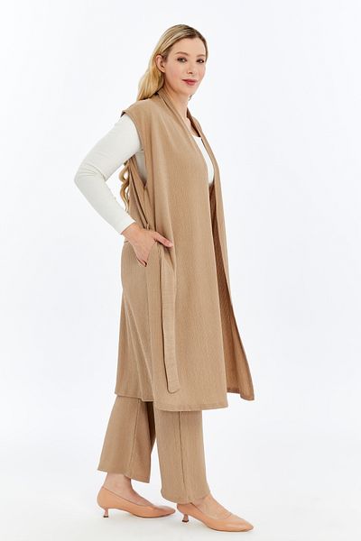 Laden Plus Size Women's Summer Oversized Hijab Pants Belted Brooch Pocket Long Vest Double Suit