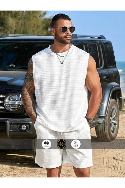 Risil-Nu Company New Season Premium Quilted Textured Shorts Double Set Suit