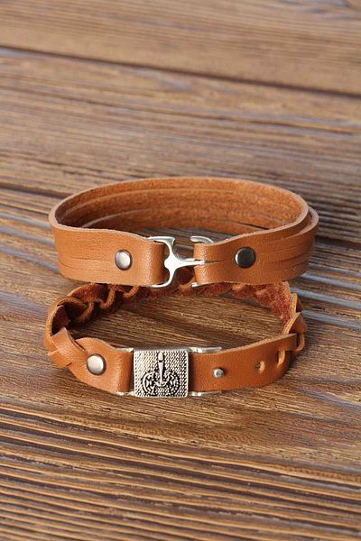 callerrons accessories Brown Leather Men's Bracelet Combination with Metal Accessories - Ebj250711W36592