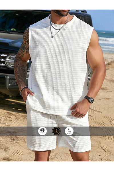 NewCabin New Season Premium Quilted Textured Shorts Double Set Suit
