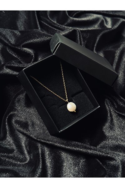 AERAS DESİNG Gerçek Yassı Barok İnci Uçlu Çelik Kolye Gündelik Trend Şık Tasarım