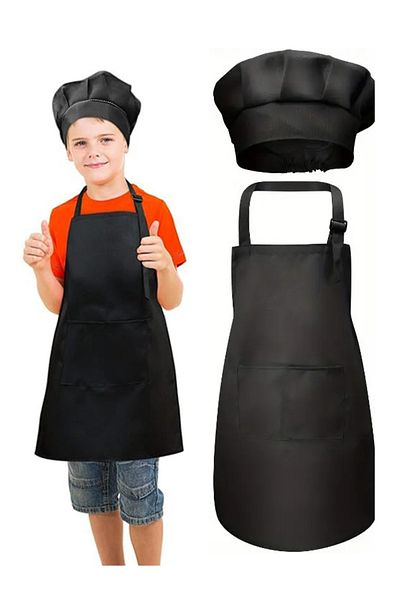 Omran Cart Apron for kids with Chef Hat Set, Ages 3–7, with Pockets, for Cooking & Crafting