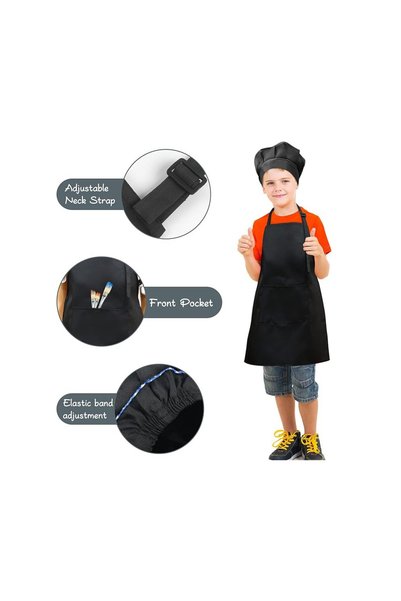 Omran Cart مريلة للأطفال مع طقم قبعة الشيف، للأعمار من 3 إلى 7 سنوات، مع جيوب، للطبخ والأعمال اليدوية