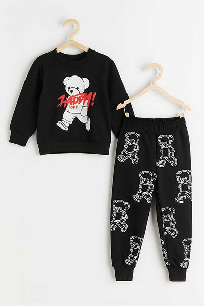 Midani Store High Quality Boy's Teddy Bear Printed Hooded Cotton 2 Thread Tracksuit Set 3-6 Years Old Fall