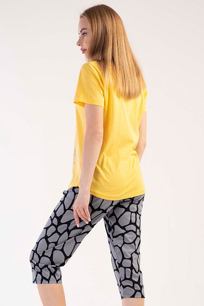 VİENETTA Cotton Women's Short Sleeve I Capri Pajama Set, 303291